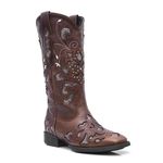 Bota Texana Feminina - Atlanta Café / Craquelê Bronze - Roper - Bico Quadrado - Cano Longo - Solado VTS - Vimar Boots - 13104-D-VR