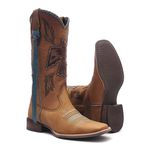 Bota Texana Feminina - Fóssil Caramelo / Castanho / Celeste - Roper - Bico Quadrado - Cano Longo - Solado Nevada - Vimar Boots - 13107-A-VR