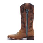 Bota Texana Feminina - Fóssil Caramelo / Castanho / Celeste - Roper - Bico Quadrado - Cano Longo - Solado Nevada - Vimar Boots - 13107-A-VR