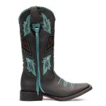 Bota Texana Feminina - Fóssil Preto / Celeste - Roper - Bico Quadrado - Cano Longo - Solado Freedom Flex - Vimar Boots - 13107-B-VR