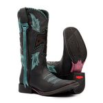 Bota Texana Feminina - Fóssil Preto / Celeste - Roper - Bico Quadrado - Cano Longo - Solado Freedom Flex - Vimar Boots - 13107-B-VR