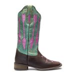 Bota Texana Feminina - Texas Café / Azul Dourado / Glitter Rosa - Roper - Bico Quadrado - Cano Longo - Solado Nevada - Vimar Boots - 13117-A-VR