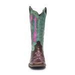 Bota Texana Feminina - Texas Café / Azul Dourado / Glitter Rosa - Roper - Bico Quadrado - Cano Longo - Solado Nevada - Vimar Boots - 13117-A-VR