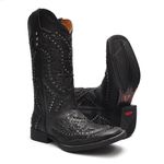 Bota Texana Feminina - Fóssil Preto / Craquelê Preto - Roper - Bico Quadrado - Cano Longo - Solado Freedom Flex - Vimar Boots - 13119-B-VR