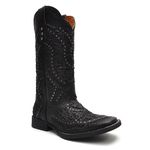 Bota Texana Feminina - Fóssil Preto / Craquelê Preto - Roper - Bico Quadrado - Cano Longo - Solado Freedom Flex - Vimar Boots - 13119-B-VR