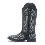 Bota Texana Feminina - Fóssil Preto / Glitter Preto com Prata - Roper - Bico Quadrado - Cano Longo - Solado Freedom Flex - Vimar Boots - 13119-E-VR