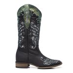 Bota Texana Feminina - Fóssil Preto / Craquelê Preto/Prata - Roper - Bico Quadrado - Cano Longo - Solado Nevada - Vimar Boots - 13120-A-VR