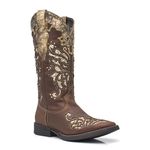 Bota Texana Feminina - Dallas Castor / Ouro / Glitter Ouro - Roper - Bico Quadrado - Cano Longo - Solado Freedom Flex - Vimar Boots - 13120-C-VR