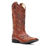 Bota Texana Feminina - Atlanta Café / Craquelê Bronze - Roper - Bico Quadrado - Cano Longo - Solado Freedom Flex - Vimar Boots - 13123-A-VR