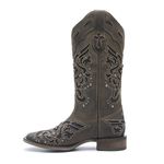 Bota Texana Feminina - Dallas Brown / Glitter Preto - Roper - Bico Quadrado - Cano Longo - Solado Nevada - Vimar Boots - 13123-B-VR