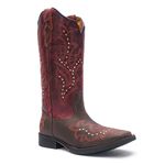 Bota Texana Feminina - Dallas Castor / Vermelho - Roper - Bico Quadrado - Cano Longo - Solado Freedom Flex - Vimar Boots - 13133-B-VR