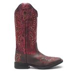 Bota Texana Feminina - Dallas Castor / Vermelho - Roper - Bico Quadrado - Cano Longo - Solado Freedom Flex - Vimar Boots - 13133-B-VR