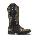 Bota Texana Feminina - Fóssil Preto / Craquelê Ouro - Roper - Bico Quadrado - Cano Longo - Solado Freedom Flex - Vimar Boots - 13136-A-VR