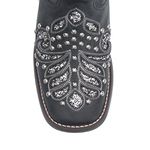 Bota Texana Feminina - Fóssil Preto / Glitter Preto com Prata - Roper - Bico Quadrado - Cano Longo - Solado Freedom Flex - Vimar Boots - 13136-B-VR