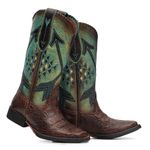 Bota Feminina - Jacaré Original Tabaco | Azul Dourado - Freedom Flex - Vimar Boots - 13149-E-VR