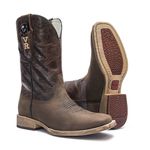 Bota Texana Masculina - Crazy Horse Café / Pinhão - Roper - Bico Quadrado - Cano Médio - Solado TXS - Vimar Boots - 81300-A-VR