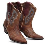 Bota Western Feminina - Fóssil Caramelo / Dallas Bordô - Génova Rustic - Vimar Boots - 11246-A-VR