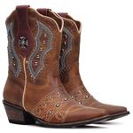 Bota Western Feminina - Fóssil Caramelo / Dallas Bordô - Génova Rustic - Vimar Boots - 11246-A-VR