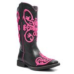 Bota Texana Feminina - Mustang Preto - Roper - Bico Quadrado - Cano Longo - Solado Freedom Flex - Vimar Boots - 13046-A-VR