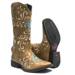 Bota Texana Feminina - Fóssil Caramelo - Roper - Bico Quadrado - Cano Longo - Solado Freedom Flex - Vimar Boots - 13053-A-VR