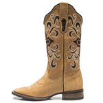 Bota Texana Feminina - Fóssil Caramelo / Bucho Preto com Glitter Prata - Roper - Bico Quadrado - Cano Longo - Solado Nevada - Vimar Boots - 13056-A-VR