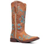 Bota Texana Feminina - Fóssil Caramelo - Roper - Bico Quadrado - Cano Longo - Solado Freedom Ultra Light Café - Vimar Boots - 13070-A-VR