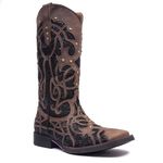 Bota Texana Feminina - Dallas Brown / Craquelê Preto - Roper - Bico Quadrado - Cano Longo - Solado Freedom Flex - Vimar Boots - 13089-C-VR