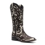 Bota ALINE KASSAB - Texana Feminina - Mustang Café / Marfim - Roper - Bico Quadrado - Cano Longo - Solado Nevada - Vimar Boots - 13103-A-VR