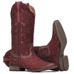 Bota Texana Feminina - Nobuck Vinho / Fóssil Pinhão - Roper - Bico Quadrado - Cano Longo - Solado Nevada - Vimar Boots - 13103-G-VR