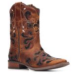 Bota Texana Feminina - Fóssil Caramelo / Glitter Preto - Roper - Bico Quadrado - Cano Curto - Solado Nevada - Vimar Boots - 13112-C-VR 