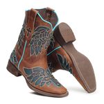 Bota Roper Feminina - Fóssil Caramelo - Dallas Celeste - Nevada Rustic - 13183-A-VR