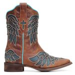 Bota Roper Feminina - Fóssil Caramelo - Dallas Celeste - Nevada Rustic - 13183-A-VR