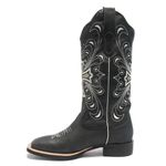 Bota Texana Feminina - Fóssil Preto - Roper - Bico Quadrado - Cano Longo - Solado VTS - Bulls Horse - 53001-C-BU