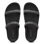 Papete Flat Feminina Marie Com Strass Brilho Vittal - R080Preto