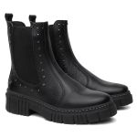 Bota Coturno Feminino Victoria Preto em Couro Vittal Cravejado - R1005-Preto