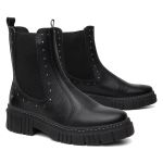 Bota Coturno Feminino Victoria Preto em Couro Vittal Cravejado - R1005-Preto