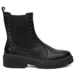 Bota Coturno Feminino Victoria Preto em Couro Vittal Cravejado - R1005-Preto