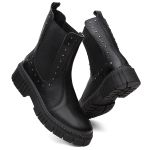 Bota Coturno Feminino Victoria Preto em Couro Vittal Cravejado - R1005-Preto