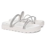 Papete Flat Feminina Amelie com 4 Tiras de Strass Brilhante Vittal - R095-OffWhite