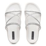 Papete Flat Feminina Amelie com 4 Tiras de Strass Brilhante Vittal - R095-OffWhite