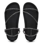 Papete Flat Malu Feminina Vittal com Strass Brilhante Anatômica - R025-Preto