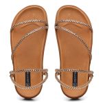 Papete Flat Malu Feminina Vittal com Strass Brilhante Anatômica - R025-Caramelo