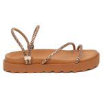 Papete Flat Malu Feminina Vittal com Strass Brilhante Anatômica - R025-Caramelo