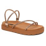 Papete Flat Malu Feminina Vittal com Strass Brilhante Anatômica - R025-Caramelo