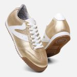 Tênis Feminino Couro Legítimo Naomi Dourado Casual Vittal Clássico Retrô