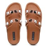 Sandália Birken Feminina em Couro Vittal Chiara Caramelo com Sparkle - R0130Caramelo