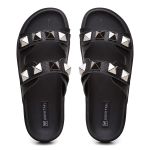 Sandália Birken Feminina em Couro Vittal Chiara Preta com Sparkle - R0130Preto