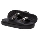 Sandália Birken Feminina em Couro Vittal Chiara Preta com Sparkle - R0130Preto