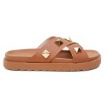 Sandália Birken Feminina em Couro Vittal Marina Caramelo Tiras Cruzadas com Sparkle - R0140Caramelo