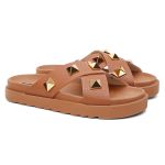 Sandália Birken Feminina em Couro Vittal Marina Caramelo Tiras Cruzadas com Sparkle - R0140Caramelo